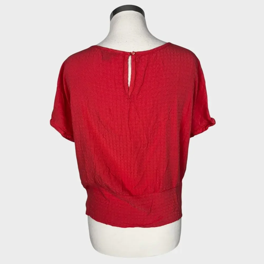 Buffalo David Bitton Womens Large Red Cap Sleeve Tie Waist Top 100% Viscose - Picture 10 of 12